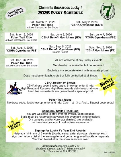 Clements Buckaroos Lucky 7 2026 Show Schedule